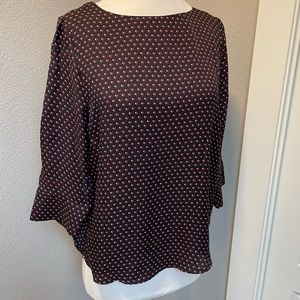 Tahari NWT 3/4 sleeve Valentine blouse black with red hearts small